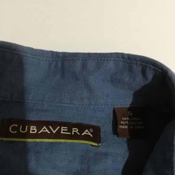 Cubavera Men's Small Blue Long Sleeve Button Shirt Linen Blend Tropical - Picture 2 of 7